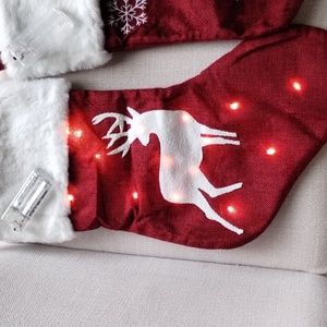 Lightup Christmas Stockings Red and White Battery Operated Set